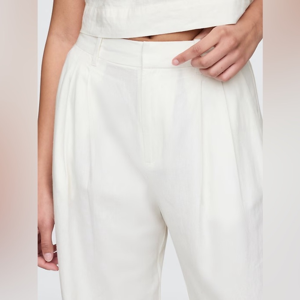 NWT! GAP Off White 365 High Rise Linen-Blend Trousers - 6 TALL 🩷 - Picture 8 of 9